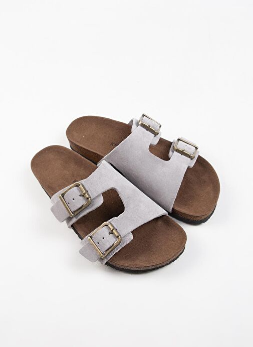 Krahe Gri Deri Terlik MNJ.134.03 - Görsel 4