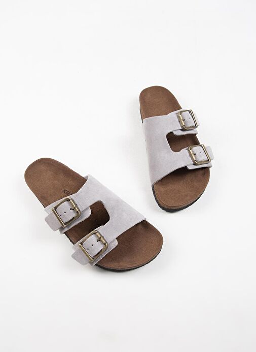 Krahe Gri Deri Terlik MNJ.134.03 - Görsel 6