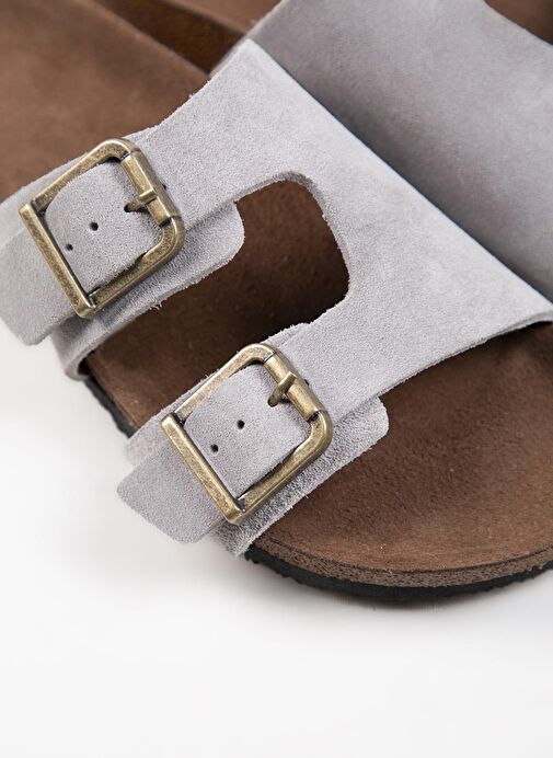 Krahe Gri Deri Terlik MNJ.134.03 - Görsel 5