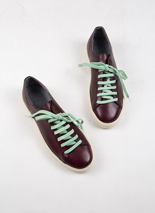 Krahe Ares Erkek Hakiki Deri El Boyamalı Bağcık Ve İki Yedek Bağcıklı Bordo Sneakers - Görsel 6