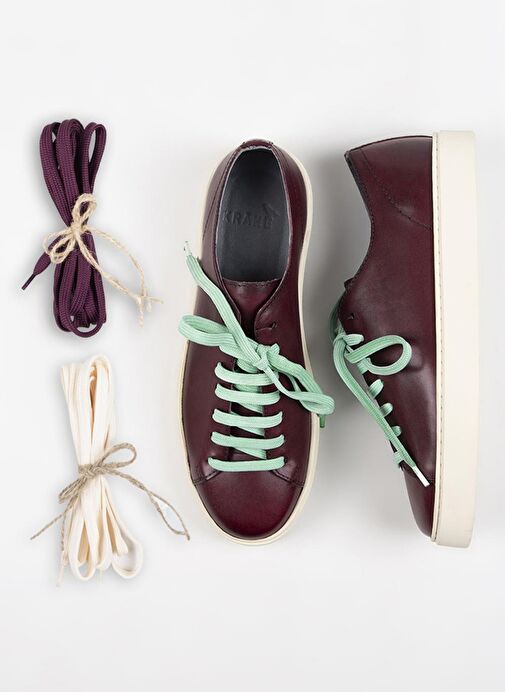 Krahe Ares Erkek Hakiki Deri El Boyamalı Bağcık Ve İki Yedek Bağcıklı Bordo Sneakers - Görsel 2