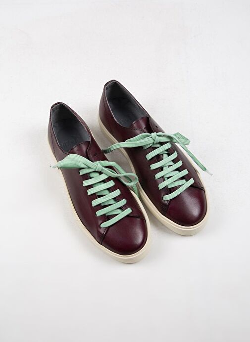 Krahe Ares Erkek Hakiki Deri El Boyamalı Bağcık Ve İki Yedek Bağcıklı Bordo Sneakers - Görsel 4