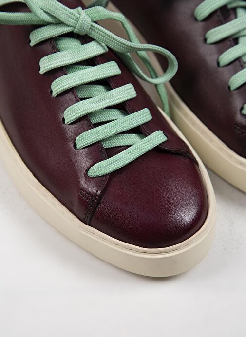 Krahe Ares Erkek Hakiki Deri El Boyamalı Bağcık Ve İki Yedek Bağcıklı Bordo Sneakers - Görsel 5