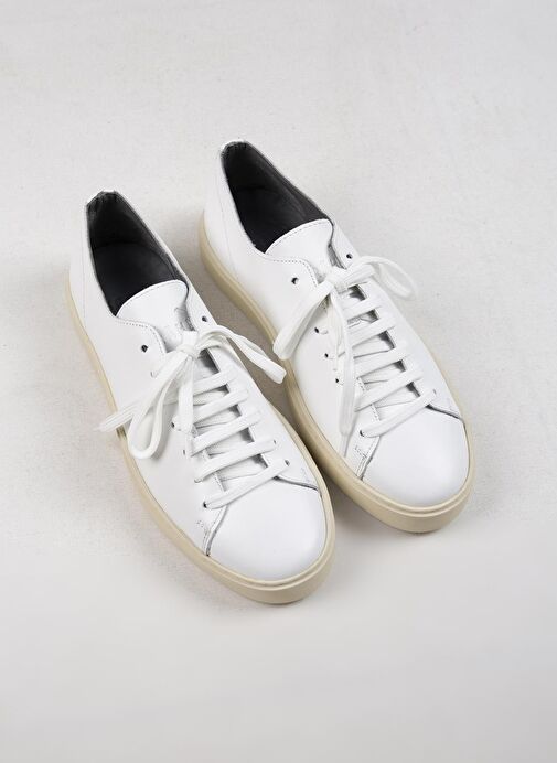 Krahe Ares Erkek Hakiki Deri El Boyamalı Bağcık Ve İki Yedek Bağcıklı Beyaz Sneakers - Görsel 4