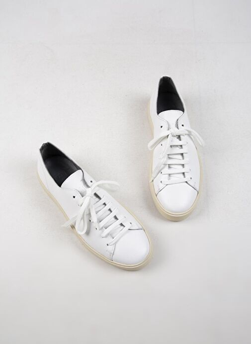 Krahe Ares Erkek Hakiki Deri El Boyamalı Bağcık Ve İki Yedek Bağcıklı Beyaz Sneakers - Görsel 6