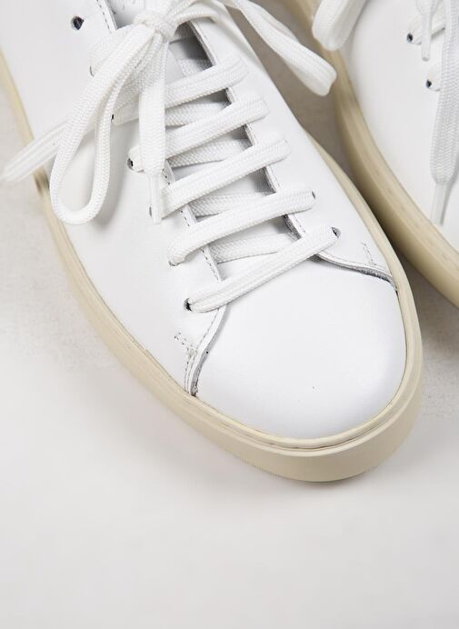 Krahe Ares Erkek Hakiki Deri El Boyamalı Bağcık Ve İki Yedek Bağcıklı Beyaz Sneakers - Görsel 5