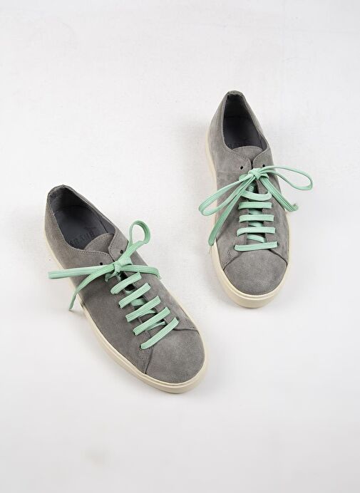 Krahe Ares Erkek Hakiki Deri El Boyamalı Bağcık Ve İki Yedek Bağcıklı Açık Gri Sneakers - Görsel 9