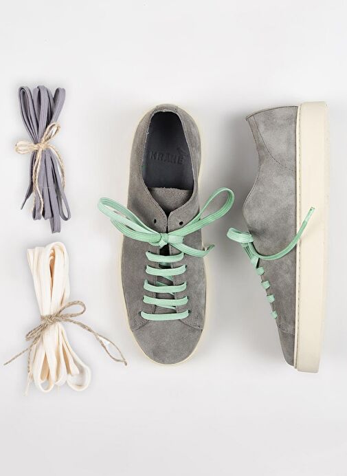 Krahe Ares Erkek Hakiki Deri El Boyamalı Bağcık Ve İki Yedek Bağcıklı Açık Gri Sneakers - Görsel 5