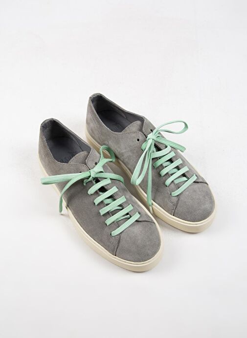 Krahe Ares Erkek Hakiki Deri El Boyamalı Bağcık Ve İki Yedek Bağcıklı Açık Gri Sneakers - Görsel 2