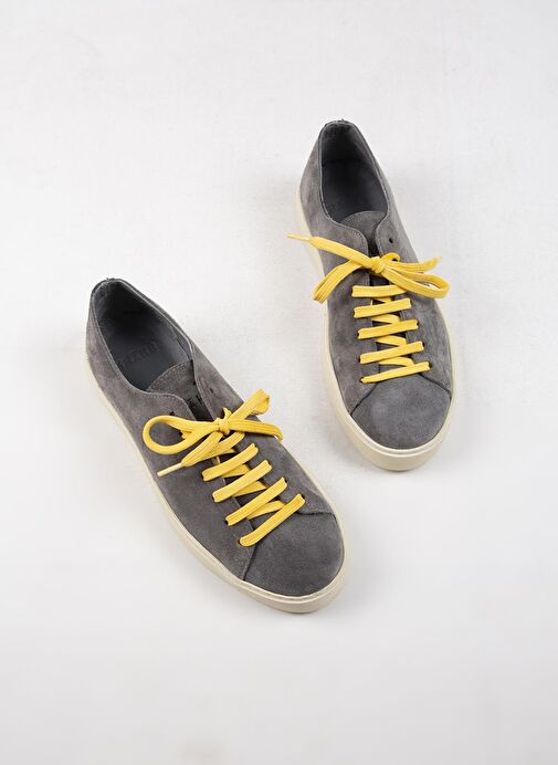 Krahe Ares Erkek Hakiki Deri El Boyamalı Bağcık Ve İki Yedek Bağcıklı Koyu Gri Sneakers - Görsel 6