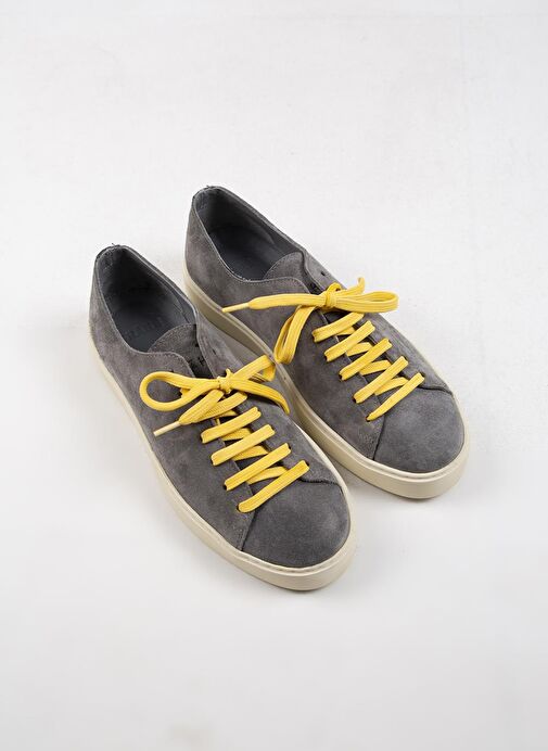 Krahe Ares Erkek Hakiki Deri El Boyamalı Bağcık Ve İki Yedek Bağcıklı Koyu Gri Sneakers - Görsel 9