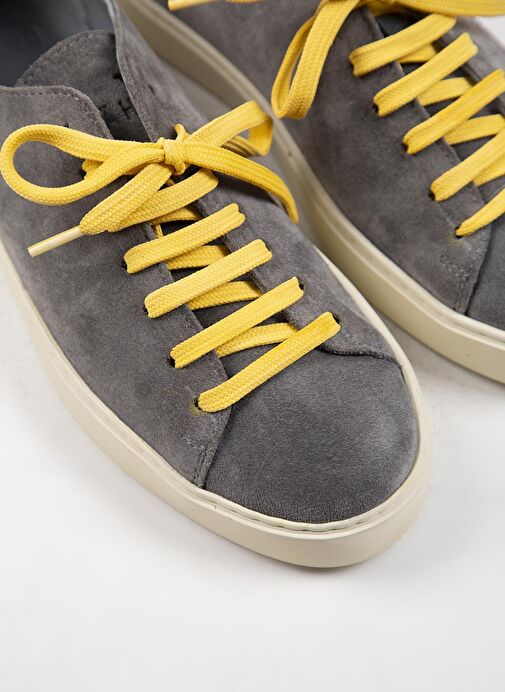 Krahe Ares Erkek Hakiki Deri El Boyamalı Bağcık Ve İki Yedek Bağcıklı Koyu Gri Sneakers - Görsel 10