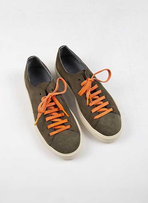 Krahe Ares Erkek Hakiki Deri El Boyamalı Bağcık Ve İki Yedek Bağcıklı Haki Sneakers - Görsel 4