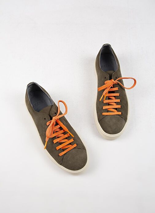 Krahe Ares Erkek Hakiki Deri El Boyamalı Bağcık Ve İki Yedek Bağcıklı Haki Sneakers - Görsel 6