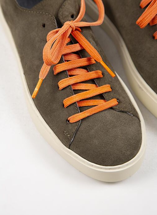 Krahe Ares Erkek Hakiki Deri El Boyamalı Bağcık Ve İki Yedek Bağcıklı Haki Sneakers - Görsel 10