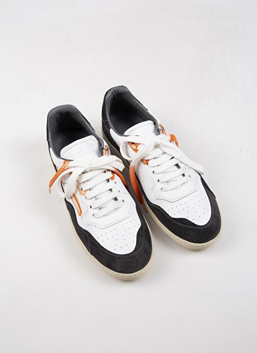 Krahe Artemis Erkek Hakiki Deri Eskitme El Boyamalı Bağcık Ve İki Yedek Bağcıklı Beyaz-Gri Sneakers - Görsel 4