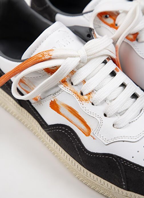 Krahe Artemis Erkek Hakiki Deri Eskitme El Boyamalı Bağcık Ve İki Yedek Bağcıklı Beyaz-Gri Sneakers - Görsel 5