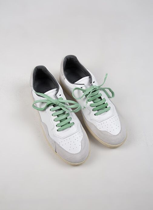 Krahe Artemis Erkek Hakiki Deri El Boyamalı Bağcık Ve İki Yedek Bağcıklı Beyaz-Beyaz Sneakers - Görsel 2