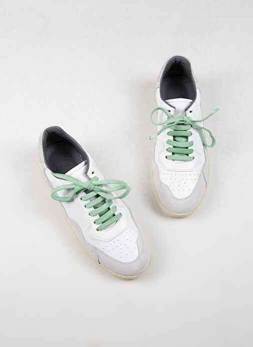 Krahe Artemis Erkek Hakiki Deri El Boyamalı Bağcık Ve İki Yedek Bağcıklı Beyaz-Beyaz Sneakers - Görsel 4