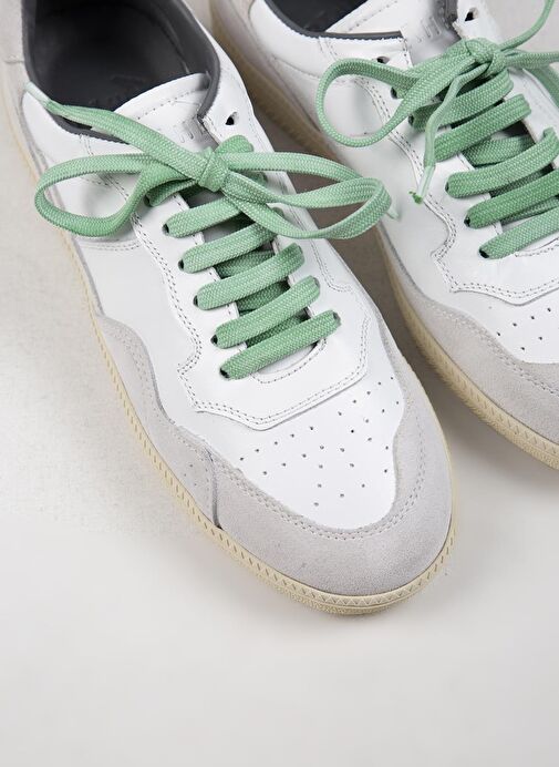 Krahe Artemis Erkek Hakiki Deri El Boyamalı Bağcık Ve İki Yedek Bağcıklı Beyaz-Beyaz Sneakers - Görsel 3