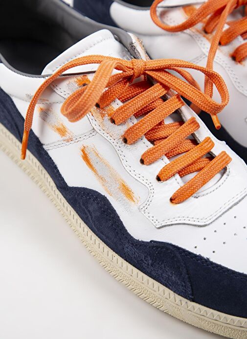 Krahe Artemis Erkek Hakiki Deri El Boyamalı Bağcık Ve İki Yedek Bağcıklı Beyaz-Açık Mavi Sneakers - Görsel 8