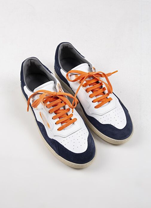 Krahe Artemis Erkek Hakiki Deri El Boyamalı Bağcık Ve İki Yedek Bağcıklı Beyaz-Açık Mavi Sneakers - Görsel 4