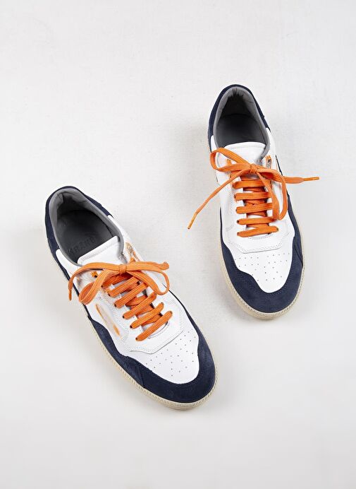 Krahe Artemis Erkek Hakiki Deri El Boyamalı Bağcık Ve İki Yedek Bağcıklı Beyaz-Açık Mavi Sneakers - Görsel 6