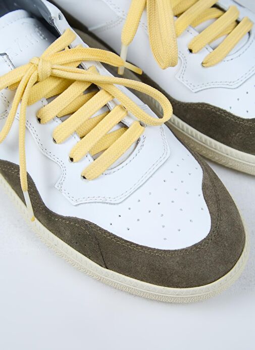 Krahe Artemis Erkek Hakiki Deri El Boyamalı Bağcık Ve İki Yedek Bağcıklı Beyaz-Haki Sneakers - Görsel 4