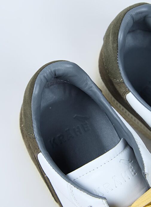 Krahe Artemis Erkek Hakiki Deri El Boyamalı Bağcık Ve İki Yedek Bağcıklı Beyaz-Haki Sneakers - Görsel 5