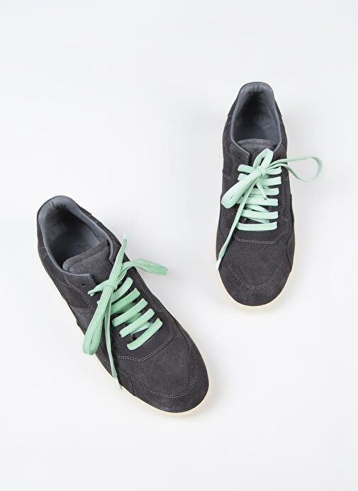 Krahe Zeus Erkek Hakiki Deri El Boyamalı Bağcık Ve İki Yedek Bağcıklı Antrasit Sneakers - Görsel 6