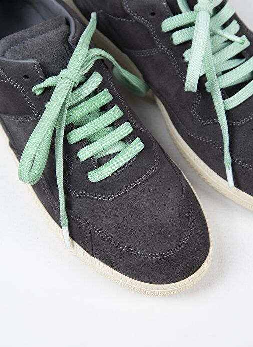 Krahe Zeus Erkek Hakiki Deri El Boyamalı Bağcık Ve İki Yedek Bağcıklı Antrasit Sneakers - Görsel 5