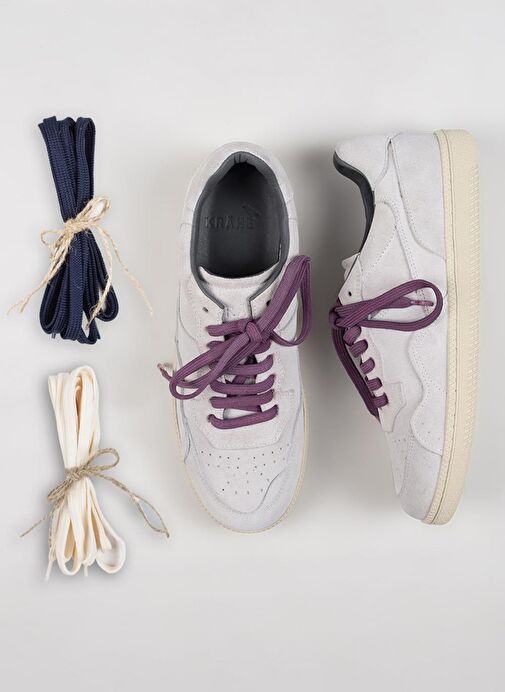 Krahe Zeus Erkek Hakiki Deri El Boyamalı Bağcık Ve İki Yedek Bağcıklı Beyaz Sneakers - Görsel 2