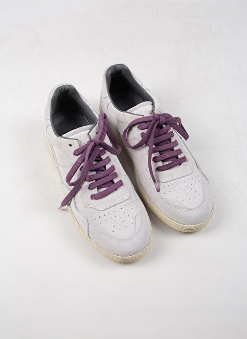 Krahe Zeus Erkek Hakiki Deri El Boyamalı Bağcık Ve İki Yedek Bağcıklı Beyaz Sneakers - Görsel 4