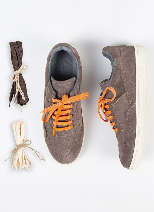 Krahe Zeus Erkek Hakiki Deri El Boyamalı Bağcık Ve İki Yedek Bağcıklı Vizon Sneakers - Görsel 2