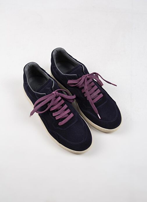 Krahe Zeus Erkek Hakiki Deri El Boyamalı Bağcık Ve İki Yedek Bağcıklı Lacivert Sneakers - Görsel 4