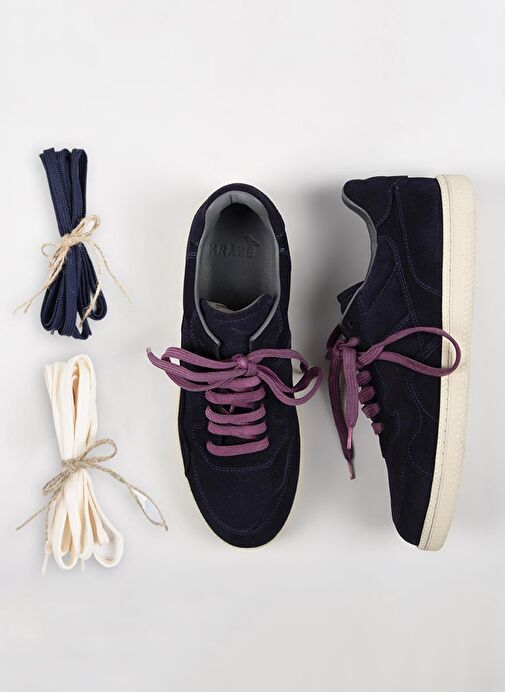 Krahe Zeus Erkek Hakiki Deri El Boyamalı Bağcık Ve İki Yedek Bağcıklı Lacivert Sneakers - Görsel 2