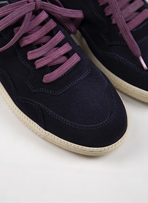 Krahe Zeus Erkek Hakiki Deri El Boyamalı Bağcık Ve İki Yedek Bağcıklı Lacivert Sneakers - Görsel 5