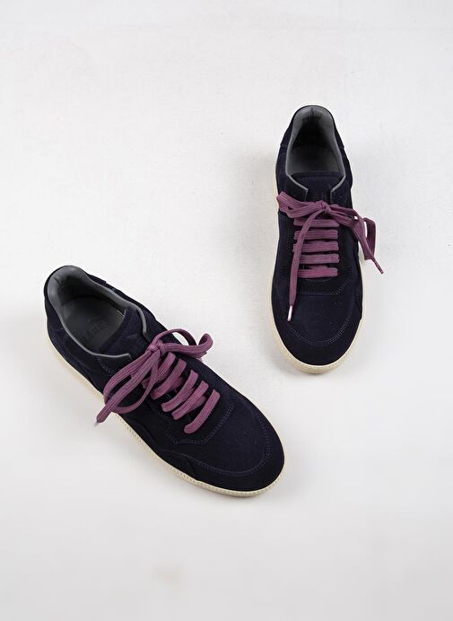 Krahe Zeus Erkek Hakiki Deri El Boyamalı Bağcık Ve İki Yedek Bağcıklı Lacivert Sneakers - Görsel 6