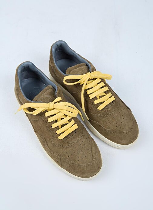 Krahe Zeus Erkek Hakiki Deri El Boyamalı Bağcık Ve İki Yedek Bağcıklı Haki Sneakers - Görsel 4