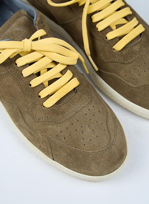 Krahe Zeus Erkek Hakiki Deri El Boyamalı Bağcık Ve İki Yedek Bağcıklı Haki Sneakers - Görsel 5