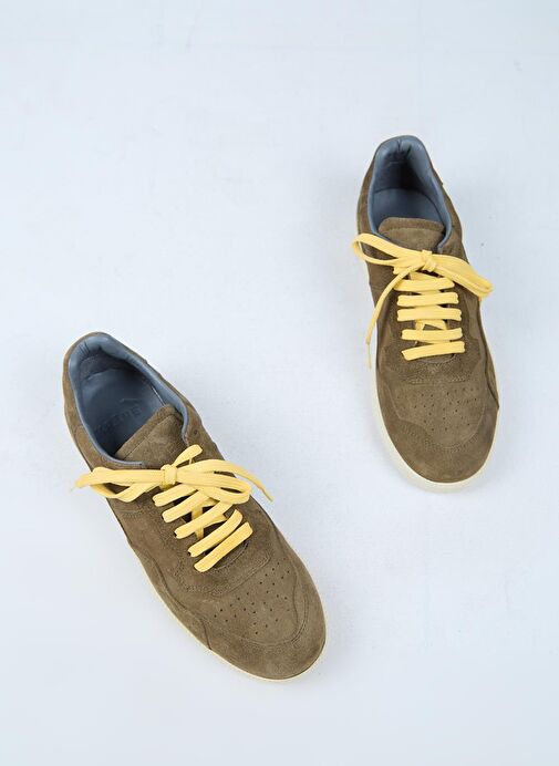 Krahe Zeus Erkek Hakiki Deri El Boyamalı Bağcık Ve İki Yedek Bağcıklı Haki Sneakers - Görsel 7