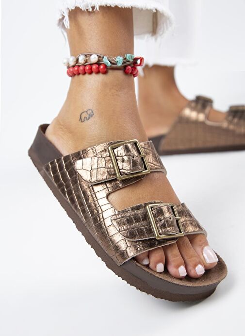 Manijero Bakır Kadın Deri Terlik MNJ.141.01 - Görsel 2