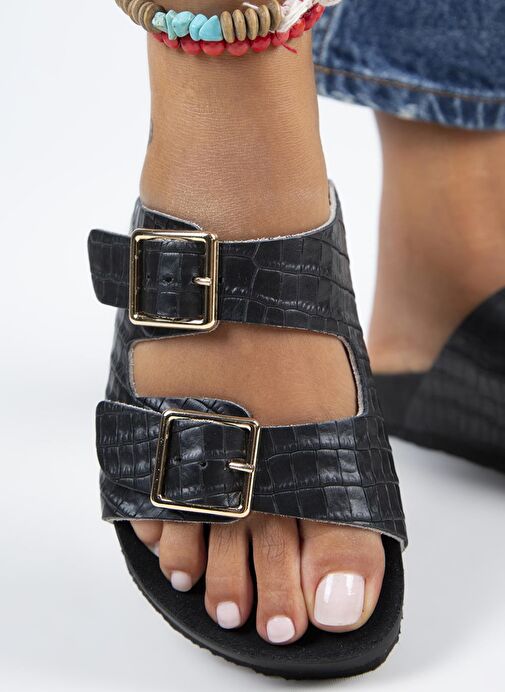 Manijero Siyah Kadın Deri Terlik MNJ.141.05 - Görsel 6