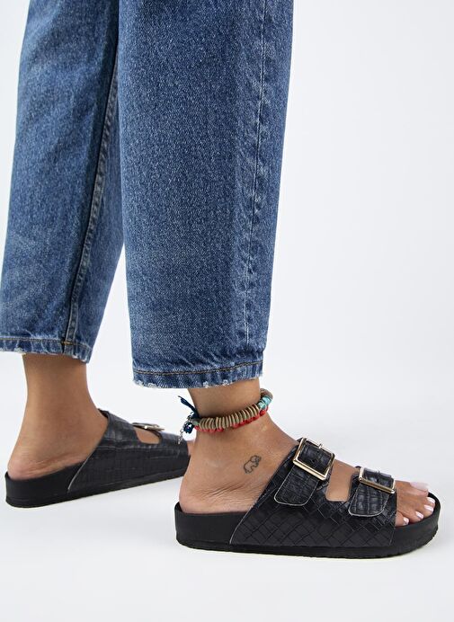 Manijero Siyah Kadın Deri Terlik MNJ.141.05 - Görsel 7