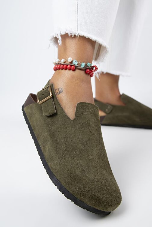 Manijero Haki Kadın Süet Sandalet MNJ.142.03 - Görsel 6