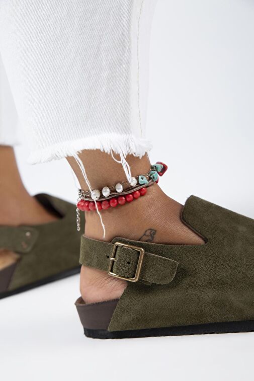 Manijero Haki Kadın Süet Sandalet MNJ.142.03 - Görsel 7