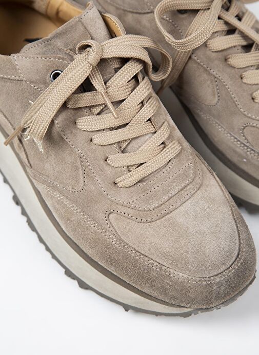 Krahe Calista Erkek Hakiki Deri Bağcıklı Bej Sneakers - Görsel 5