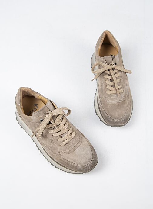 Krahe Calista Erkek Hakiki Deri Bağcıklı Bej Sneakers - Görsel 6