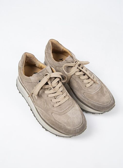 Krahe Calista Erkek Hakiki Deri Bağcıklı Bej Sneakers - Görsel 4