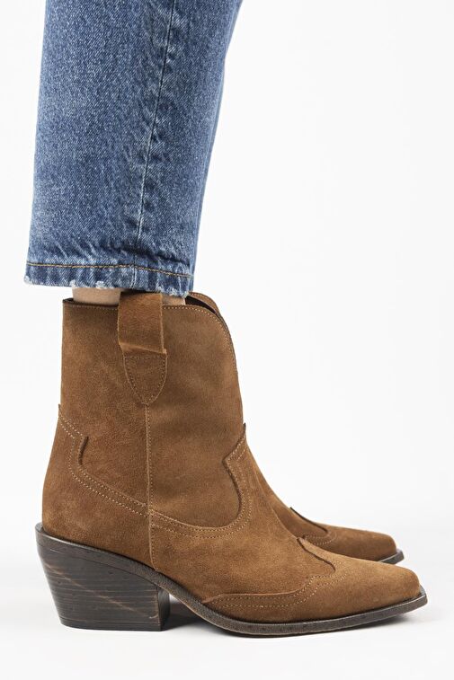 Manijero Ellinor Kadın Hakiki Deri Western Taba Bot - Görsel 2